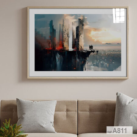 Achat Tableau Moderne abstrait: gratte-ciel urbaine & futuriste Coucher de Soleil, décoration murale Salon & séjours Maroc