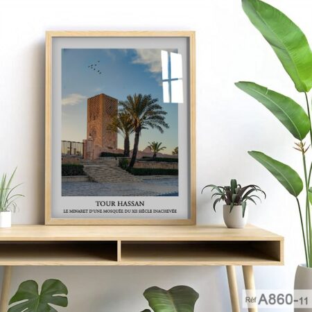 bedroom wall decor: Tableau élégant Tour Hassan de Rabat & des arbres palmiers لوحة جدارية صومعة حسان التاريخية