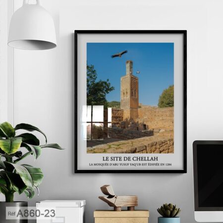 لوحة فنية لموقع شالة التاريخي Tableau décoratif Chellah de Rabat – Poster d'histoire de l'architecture islamique marocaine -wall frame Morocco