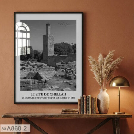 Tableau décoratif sous vitre: ville Chellah au Maroc, monument historique de Rabat - Noir et blanc لوحة جدارية مدينة شالة من مدينة الرباط
