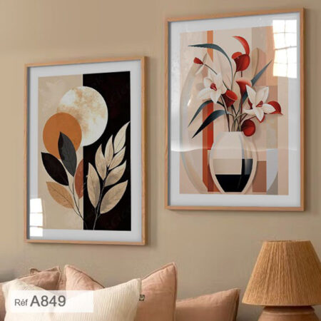 Tableaux motif végétal & bouquet floral au Maroc, Décoration murale nuances chaudes chambre à coucher & séjours, livraison depuis Casablanca
