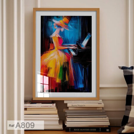 Tableau de musique : Peinture Moderne Femme au Piano, Cadre sous Verre, décoration chambre & séjours - Livraison Maroc de Casablanca
