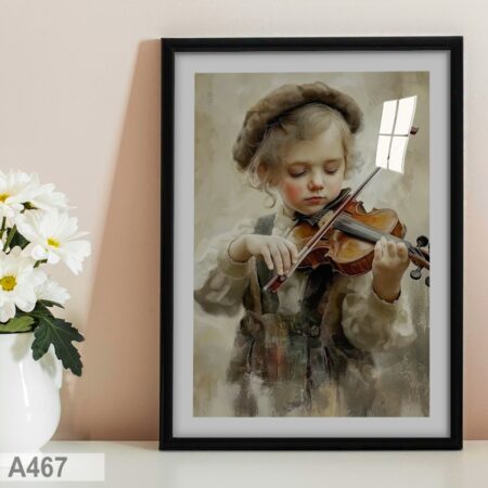 Romantisme de poésie : Tableau Fille au Violon - Décoration Murale Musique Salon & Chambre - Cadre Sous Verre Vente Maroc (Casablanca) لوحة رومانيسية