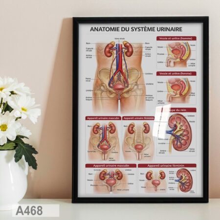 Poster de médecine : Tableau pédagogique décoratif mural – Système urinaire Femme & Homme pour cabinet médical, vente au Maroc depuis Casablanca