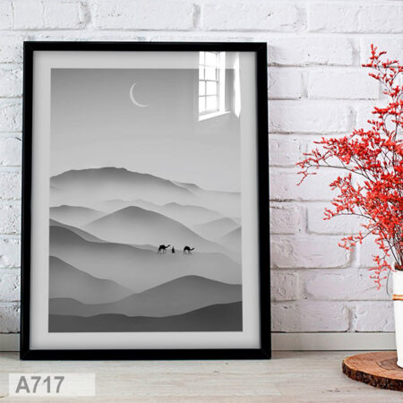 Cadre mural moderne paysage noir et blanc : chameau et le désert  pour bureau et chambre – Tableau décoratif livré partout au Maroc