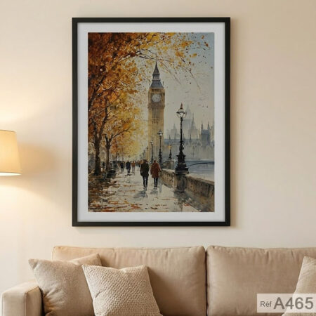 Tableau Urban Art Décoratif Londres Big Ben Automne - Cadre Sous Verre pour Salon & Chambre - Expédition depuis Casablanca, Wall frame Decoration Morocco