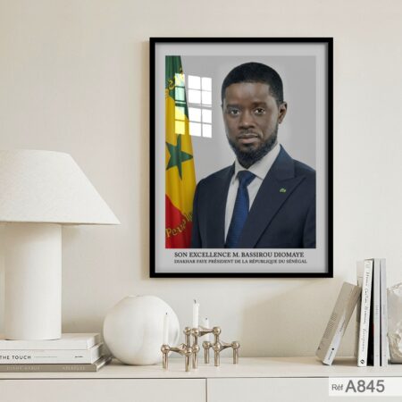 Tableau Portrait officiel president sénégalais bassirou diomaye faye, cadre décor bureau