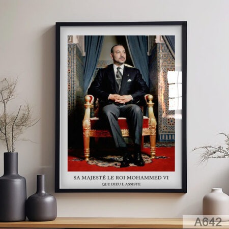 Cadre Prestige : Portrait Officiel Sa Majesté Roi Mohammed VI- Salle& Bureau - Vente de Casablanca Tableau Encadré Sous Verre