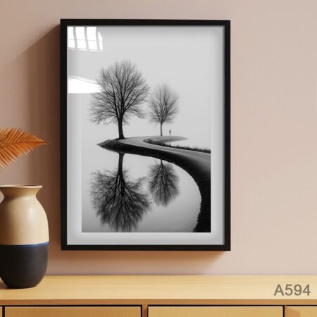 Décoration Murale Chic : Tableau Artistique Paysage Minimaliste, Arbre de Vie et Reflets Noir et Blanc Zen - Vente en Ligne Maroc Salon & Chambre