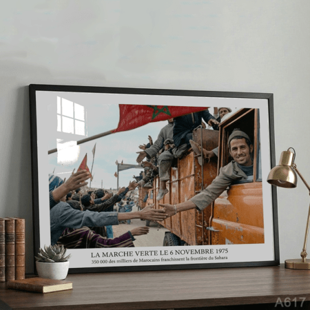 Tableau Historique Commémoratif Marche Verte - Design Moderne vintage au Maroc avec cadre