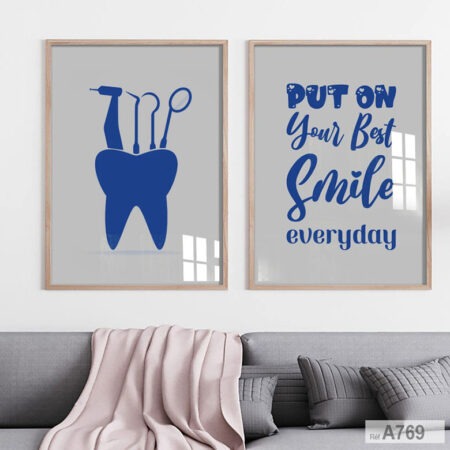 Design minimalistes bleu Dentaire - Deux Tableau Art Mural Dentiste & Orthodontiste & salle d'attente "L’amour commence par un sourire" l’expédition vers Meknès, Agadir, Oujda, Rabat, Fès, Marrakech, Tanger et partout au Maroc.