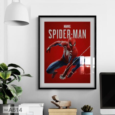 Tableau mural avec cadre Spider-Man Marvel avec Cadre sous Verre - Déco Salon & Chambre Enfant et Adolescent, livraison depuis le Maroc