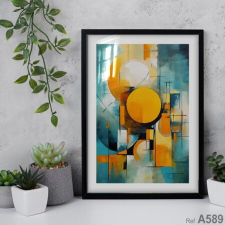 Tableau Composition Abstraite Moderne jaune solaire et de bleu, Art Mural Géométrique Salon & Chambre à Coucher - Casablanca expédition vers Meknès, Agadir, Oujda, Rabat,