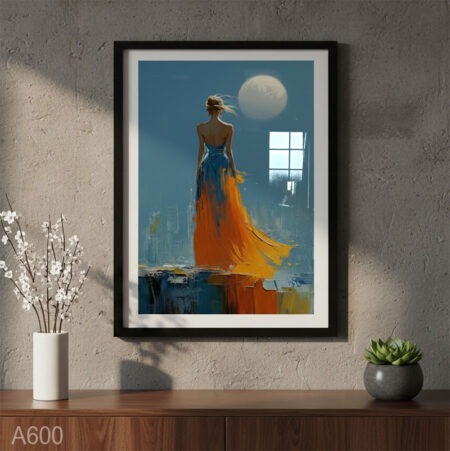 Tableau Décoratif Moderne Femme sous la Lune, Portrait Artistique & Cadre - Livraison Partout au Maroc, cadre sous verre de haute qualité (