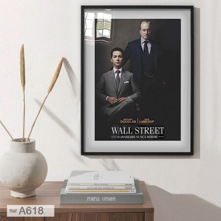 Tableau Décoratif Wall Street : Money Never Sleeps, Affiche cinéma et de finance Michael Douglas, Murale Bureau & Salon, livraison depuis Casablanca