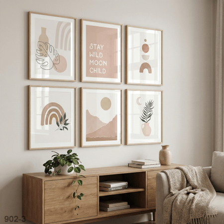 6 Cadres muraux design moderne : Tableaux décoratifs minimalistes sous verre style scandinave, salon & chambre livraison Maroc prix pas cher