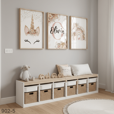 Cadeau anniversaire et naissance : 3 Tableaux décoratifs Sous Verre – Thème Floral Pastel pour Chambre Fille, Arc-en-Ciel Bohème