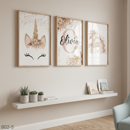 Thème Floral Pastel : trois Tableaux décoratifs Sous Verre – Thème Floral Pastel pour Chambre Fille, Arc-en-Ciel Bohème, cadeau anniversaire et naissance