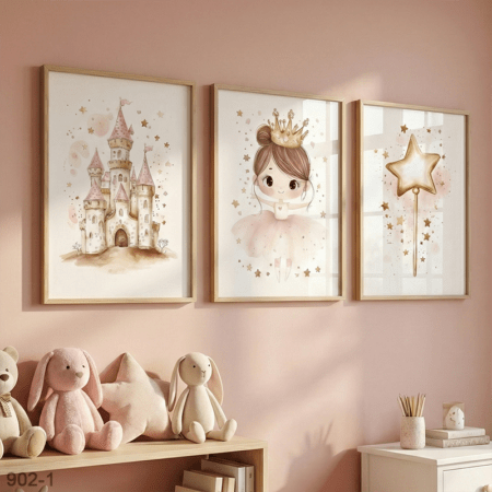 Tableaux Cadre Princesse & Château - Décoration Chambre bébé & infant Fille Aquarelle - Livraison Casablanca et tout le Maroc, cadeau anniversaire & Nom Personnalisé