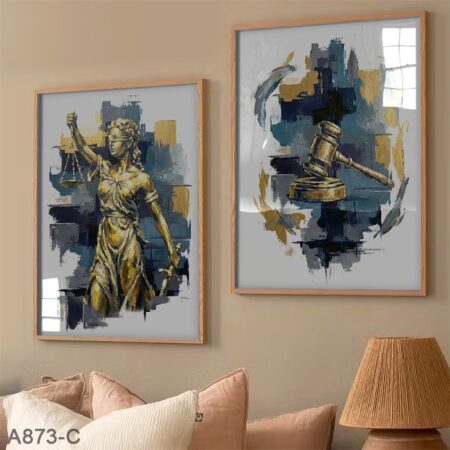 Tableaux Décoratifs Justice Abstrait Or et Bleu avec cadre – Décor Haut de Gamme Salon & Bureau avocat et notaire