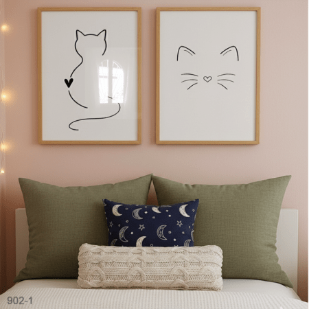 Deux Cadres minimalistes Tableaux Décoratifs Design simple animal Chat | Livraison à Casablanca, Agadir, Marrakech & tout le Maroc