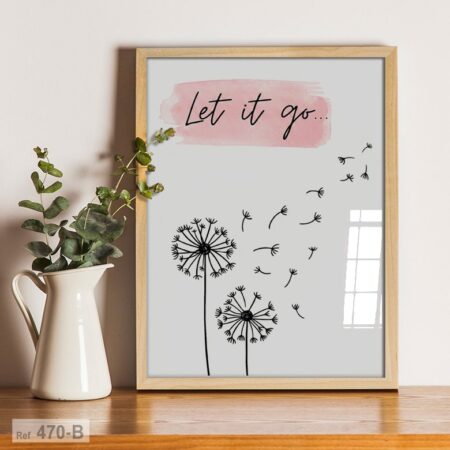 Affiche Pissenlit Aquarelle Rose et Cadre Bois Naturel - Tableaux Décoration Murale Zen Cocooning pour chambre et couloir
