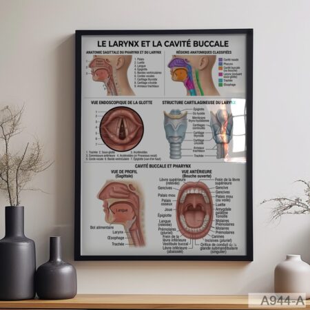 Affiche Anatomie du Larynx et de la Cavité Buccale – Poster Scientifique ORL, Tableau Médicale du Système Respiratoire pour Cabinet Médical et Étudiants
