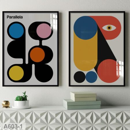 Duo d'Affiches  | tableau Art Mural Abstrait Mid-Century & Design Géométrique,  formes organiques et géométriques