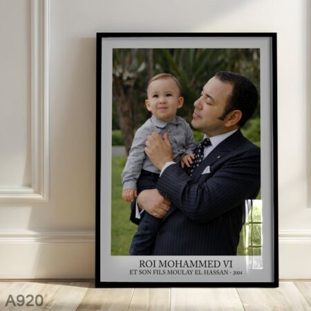 Portrait Roi Mohammed VI et Moulay El Hassan 2004 – Tableau décoratif bureau & salle, petit ou grand cadre