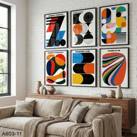 Tableaux Abstraits géométrique  – Set de 6 Cadres Design Bauhaus Rétro, Décoration Murale Vintage لوحات تجريدية أشكال هندسية