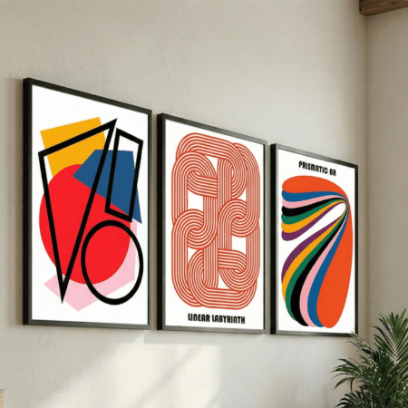 3 Affiches Design claire sur fond crème | Tableaux art Mural Géométrique & Décoration Zen Contemporaine