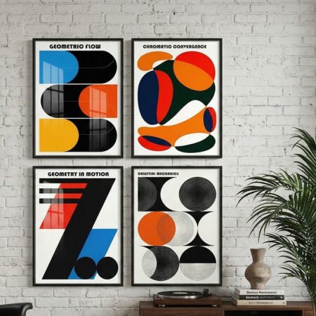 Set de 4 Tableaux Géométriques Bauhaus – Décoration Murale Minimaliste et Vintage, Affiches Design Abstrait pour Salon, Bureau ou Intérieur Zen