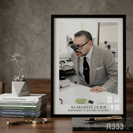 Portrait de Mohammed VI au laboratoire – photo décoration murale science médecine et santé au Maroc