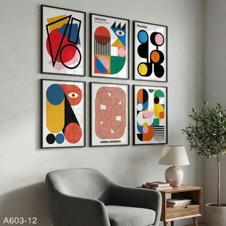 6 Tableaux Abstraits en couleurs–  Cadres Design Bauhaus Rétro, idée Décoration Murale Vintage Années 70, Wall Art Moderne Livraison au Maroc