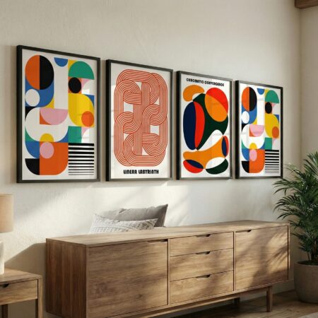 Affiche Design "The Step" | Art Mural Abstrait & Géométrie Scandinave Rétro Bauhaus coloré, Tableau entrée  maison & bureau