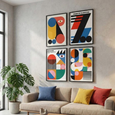 Tableaux Abstraits Géométriques A603-14 - design Bauhaus 4 Wall Frames - vintage painting