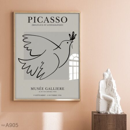 Affiche Picasso Colombe – Tableau d'Art mural minimaliste noir et blanc pour salon moderne à Marrakech, Rabat & tout le Maroc