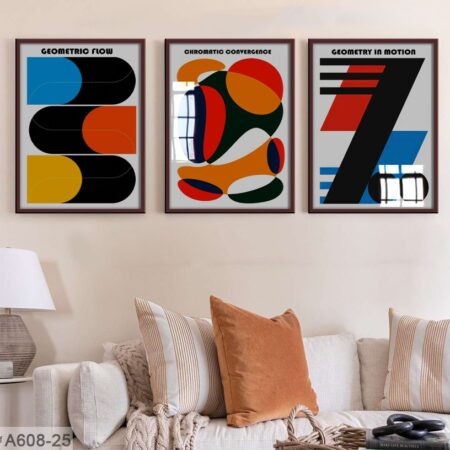Tableaux Design chic | Posters art Mural Abstrait & Rythme Géométrique Rétro-Chic - rouge terre cuite, le jaune moutarde