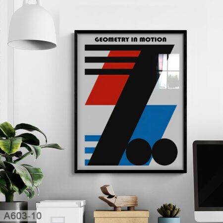 Poster Design Bauhaus A603-10 – Peintures Multicolores sous Verre avec Cadre, Affiche Décor Studio Style Moderne pour Décoration Murale Géométriques