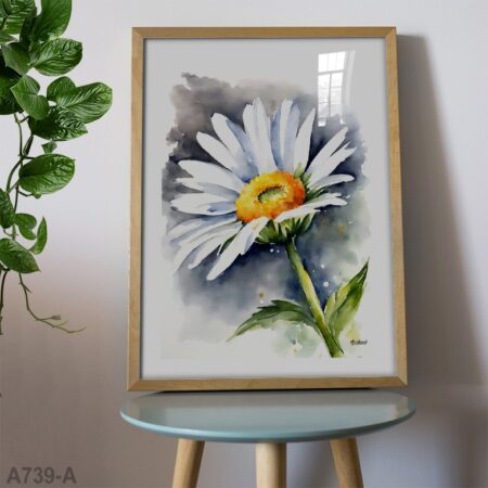 Tableau marguerite aquarelle – illustration florale artistique, cadre décoratif nature moderne pour salon, chambre ou bureau