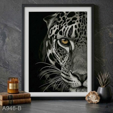 Tableau décoratif visage de Jaguar – wall art mural moderne animal sauvage & nature, décoration maison et bureau noir & blanc