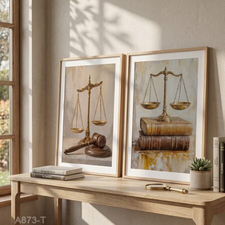 Tableaux peinture juridique : balance et marteau de justice – Décoration murale Moderne cabinet avocat & notaire Maroc لوحة ديكور محامي- ميزان العدالة و كتاب قانون و مطرقة
