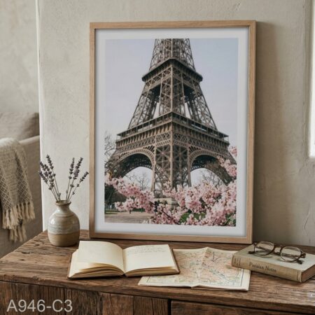 Tableau Tour Eiffel avec fleurs – Décoration murale chic esprit voyage vintage romantique | Cadre bois naturel déco Maroc