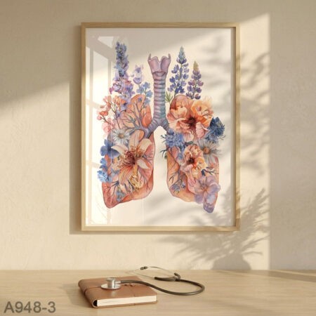 Tableau décoratif poumons floraux –  Affiches moderne pour cabinet médical, clinique & salle médecin Pneumologue & Système Respiratoire
