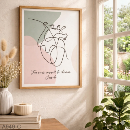Tableau cœur minimaliste line art avec citation – affiche décorative murale moderne  cadre élégant pour salon, chambre ou bureau, déco tendance au Maroc