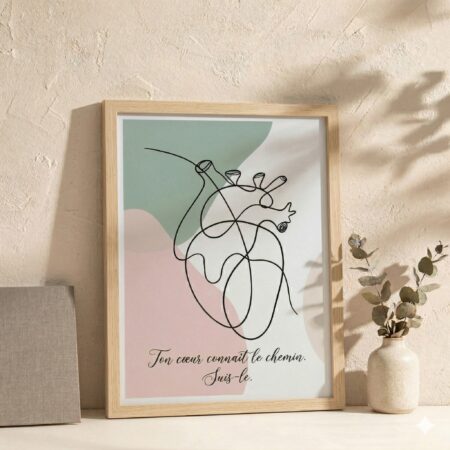 illustration de cœur minimaliste line art & citation –  Tableau décoratif mural maison ou bureau, fabriqué au Maroc رسم فني للقلب