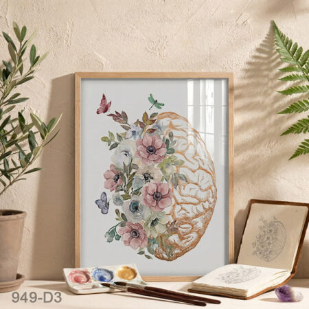 Tableau anatomie artistique cerveau & fleurs – Poster décoratif mural botanique et médical, déco  salle ou cabinet médecin au Maroc