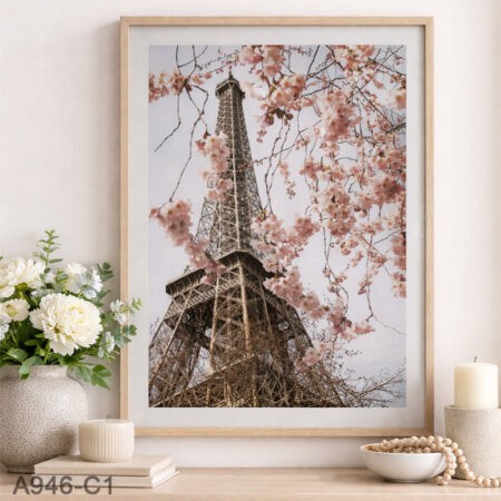Tableau décoratif Tour Eiffel et fleurs – Affiche Déco murale romantique | Impression premium Maroc, . Impression à la demande