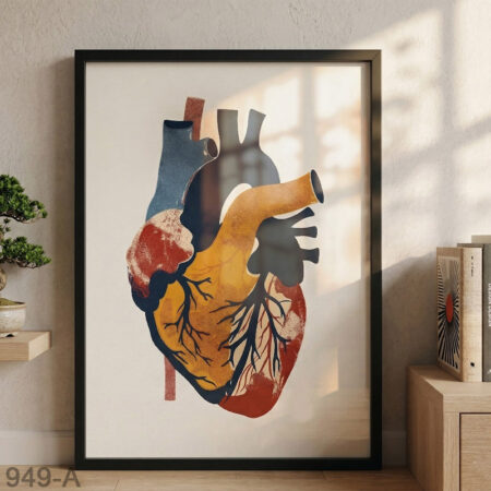 Tableau cœur anatomique artistique moderne – affiche décorative murale abstrait, illustration médicale design, cadre décor salon ou bureau ديكور عيادة طبيب