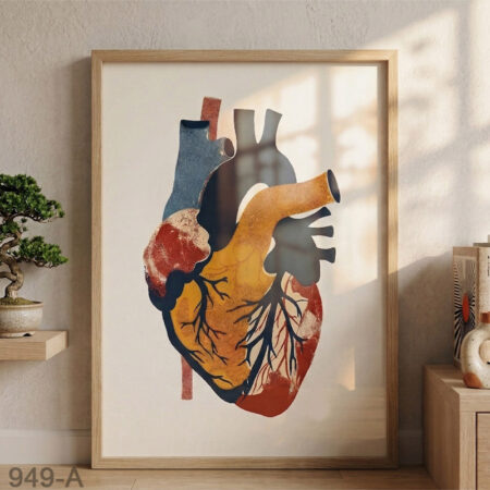 Tableau cœur artistique en couleurs – illustration décorative abstraite décoration médicale design pour cabinet ؤض  لوحة عيادة طبيب